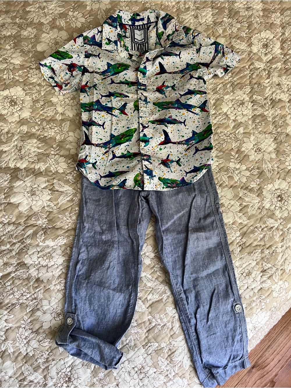 GAP Cactus Boys White Short-Sleeve Button-Up Shirt / Linen pants